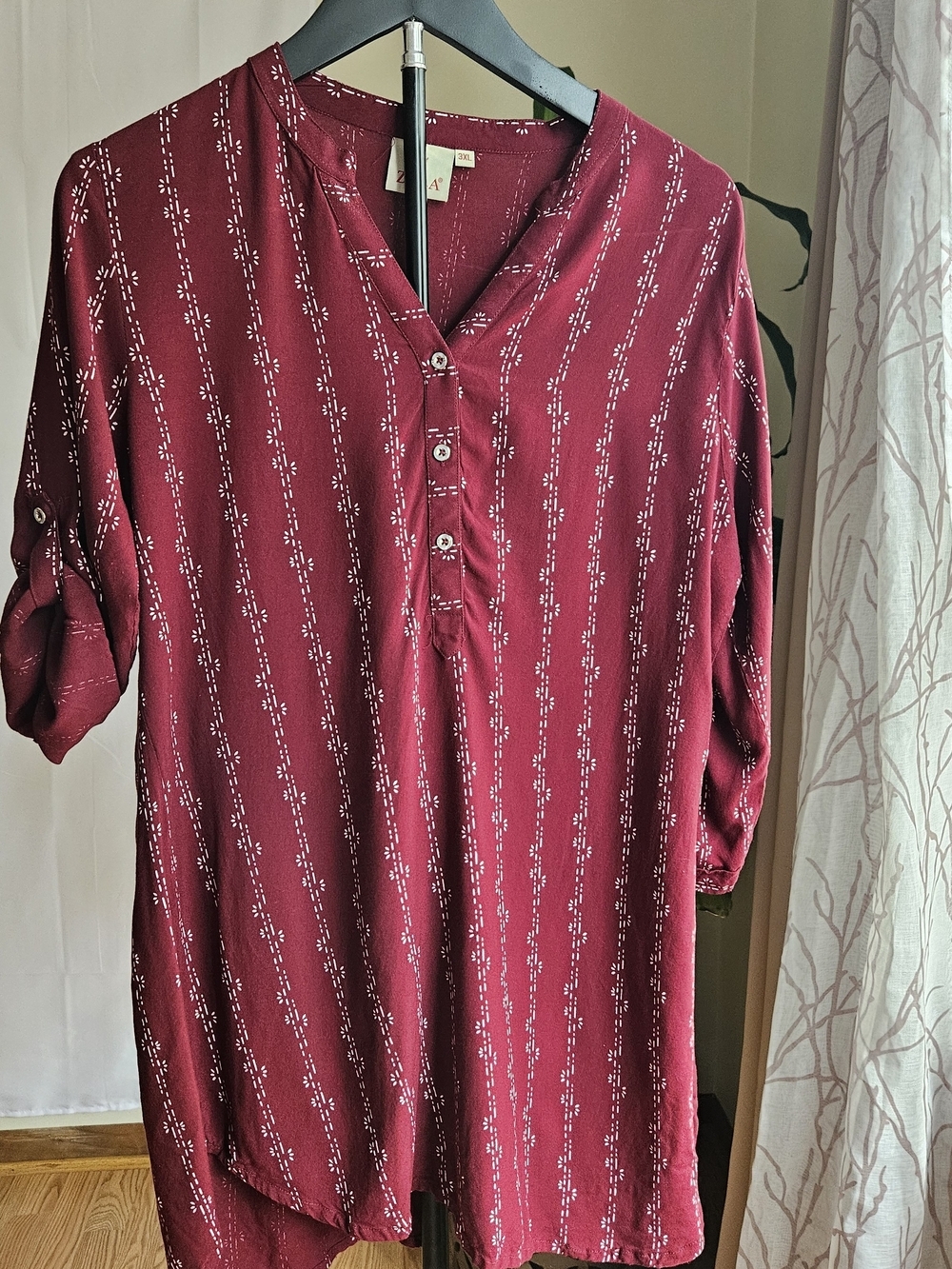 Zola Maroon Printed Henley Tunic Blouse - Picture 2 of 11